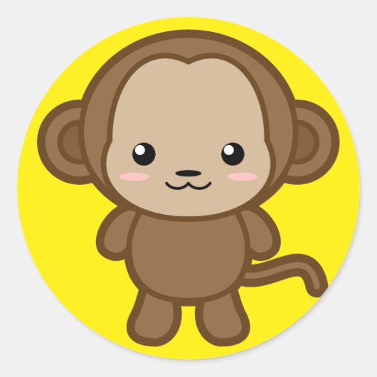 Kawaii Monkey Ronde Sticker (Voorkant)