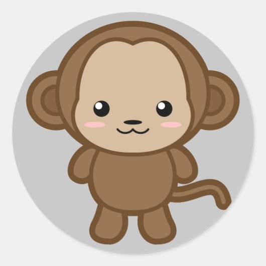 Kawaii Monkey Ronde Sticker (Voorkant)