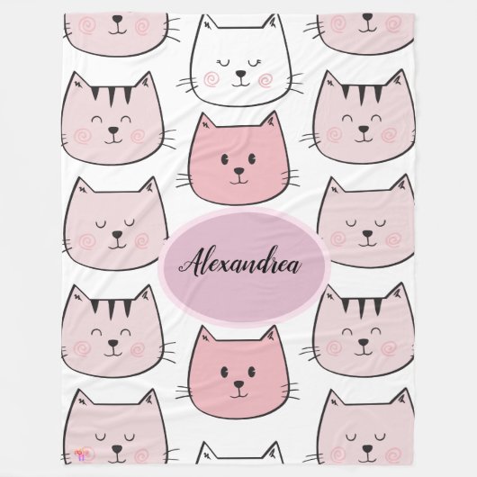 Kawaii Monogrammed Kitten Theme Fleece Blanket (Voorkant)