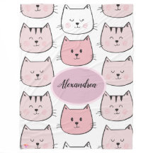 Kawaii Monogrammed Kitten Theme Fleece Blanket