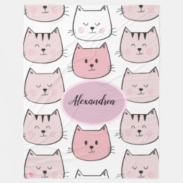 Kawaii Monogrammed Kitten Theme Fleece Blanket Deken