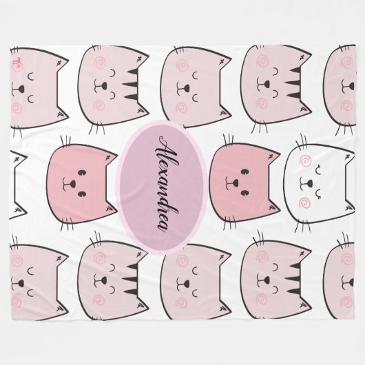 Kawaii Monogrammed Kitten Theme Fleece Blanket Deken (Voorkant (Horizontaal))