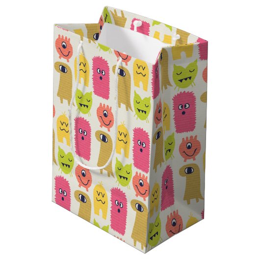 Kawaii Monster Birthday Gift Bag medium Medium Cadeauzakje (Achterkant Gekanteld)