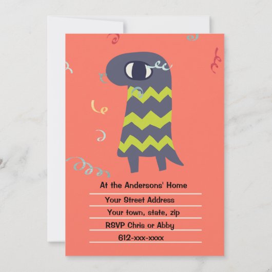 Kawaii Monster Birthday Party Invitation Kaart (Achterkant)