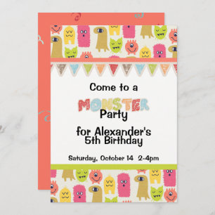 Kawaii Monster Birthday Party Invitation Kaart