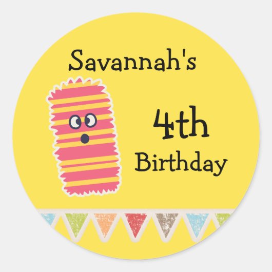 Kawaii Monster Birthday Sticker Classic Round (Voorkant)