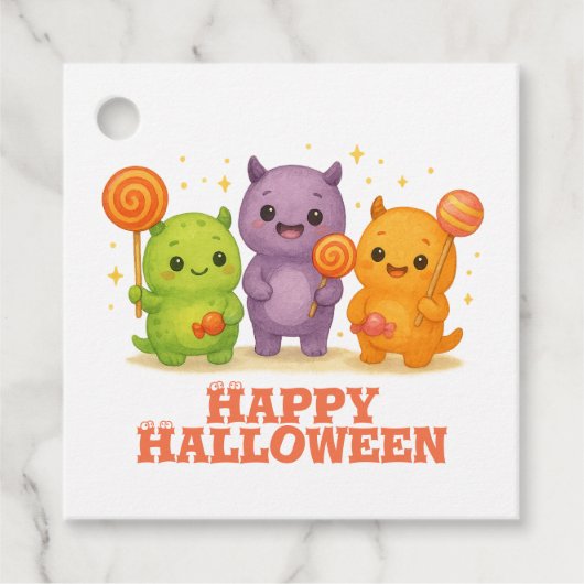 Kawaii Monsters & Lollipops Halloween Favoriete Ta Bedankjes Labels (Voorkant)