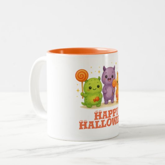 Kawaii Monsters & Lollipops Halloween Tweekleurige Koffiemok (Voorkant links)