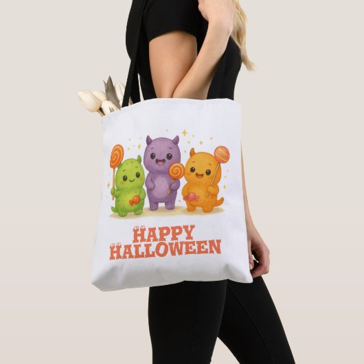 Kawaii Monsters & Lollipops Schattigee Halloween T Tote Bag (Dichtbij)