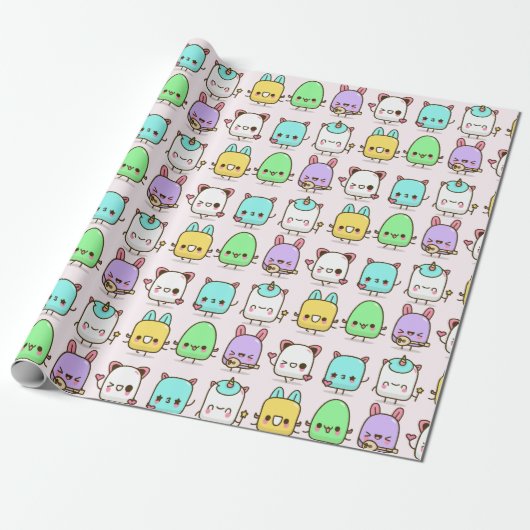 Kawaii Monsters Wrapping Paper Cadeaupapier (Uitgerold)