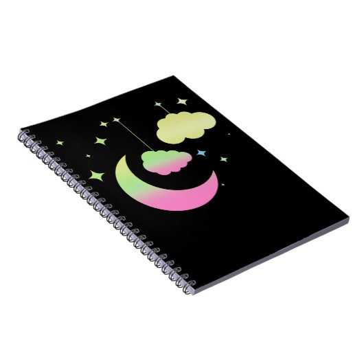Kawaii Moon en Clouds Pastel Gothic Art Notitieboek (Rechterzijde)