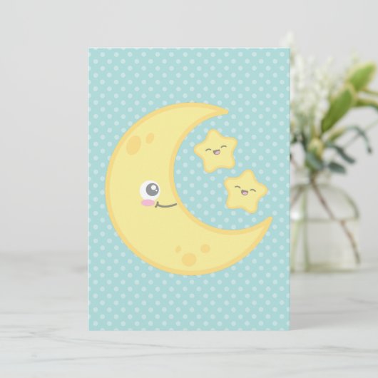 Kawaii Moon en Stars Baby Shower Invitations Kaart (Staand voorkant)