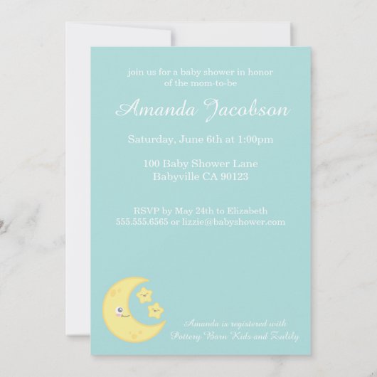 Kawaii Moon en Stars Baby Shower Invitations Kaart (Achterkant)