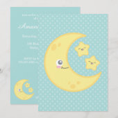 Kawaii Moon en Stars Baby Shower Invitations Kaart (Voorkant / Achterkant)