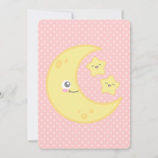 Kawaii Moon en Stars Baby Shower Invitations Kaart (Voorkant)