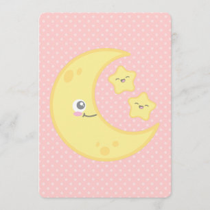 Kawaii Moon en Stars Baby Shower Invitations Kaart