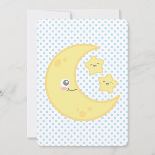 Kawaii Moon en Stars Baby Shower Invitations Kaart (Voorkant)