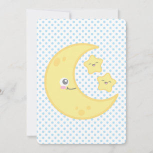 Kawaii Moon en Stars Baby Shower Invitations Kaart