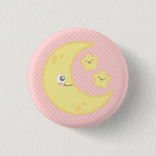 Kawaii Moon en Stars Button (Voorkant)