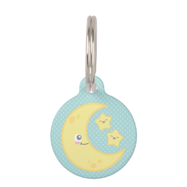 Kawaii Moon en Stars Dog Label Huisdierpenning (Voorkant)