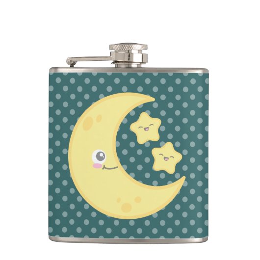 Kawaii Moon en Stars Flask Heupfles (Voorkant)