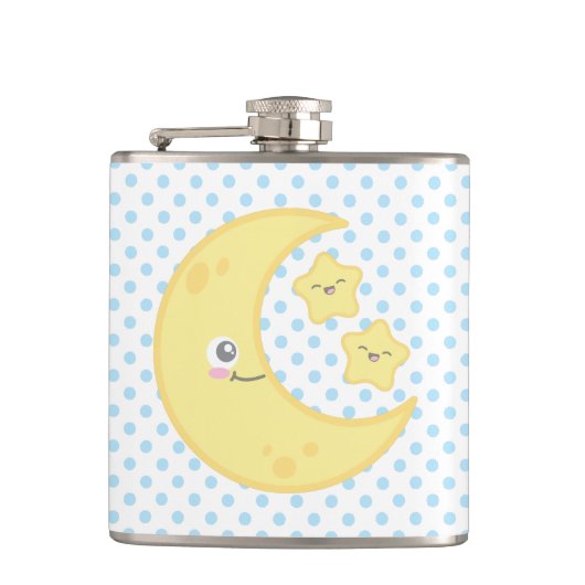 Kawaii Moon en Stars Flask Heupfles (Voorkant)