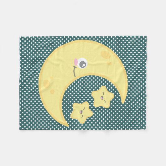 Kawaii Moon en Stars Fleece Blanket (Voorkant (Horizontaal))
