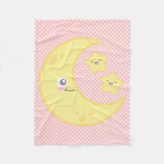 Kawaii Moon en Stars Fleece Blanket Deken (Voorkant)