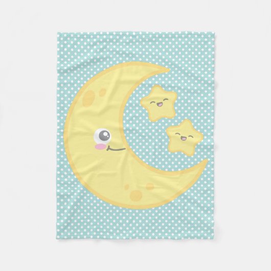Kawaii Moon en Stars Fleece Blanket Deken (Voorkant)