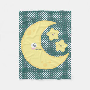 Kawaii Moon en Stars Fleece Blanket Deken