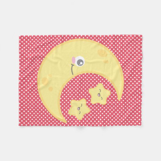 Kawaii Moon en Stars Fleece Blanket Deken (Voorkant (Horizontaal))