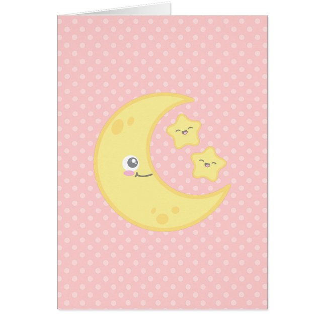 Kawaii Moon en Stars Note Card (Voorkant)