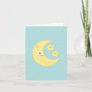 Kawaii Moon en Stars Note Card Kaart