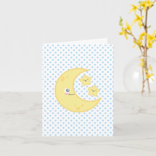 Kawaii Moon en Stars Note Card Kaart (Gele Bloem)