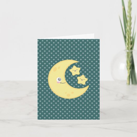 Kawaii Moon en Stars Note Card Kaart (Voorkant)