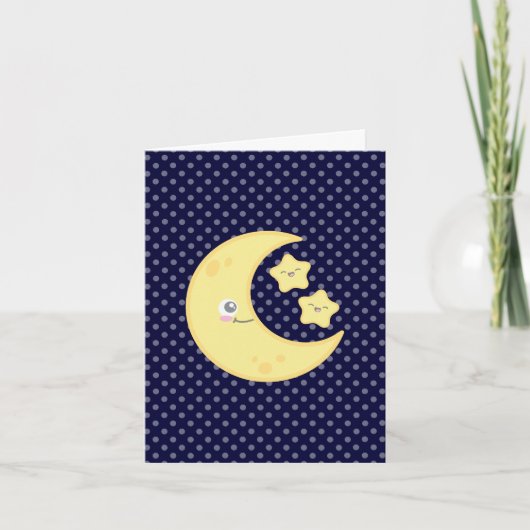 Kawaii Moon en Stars Note Card Kaart (Voorkant)
