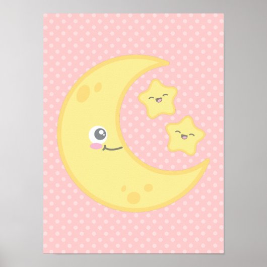 Kawaii Moon en Stars Poster Print (Voorkant)