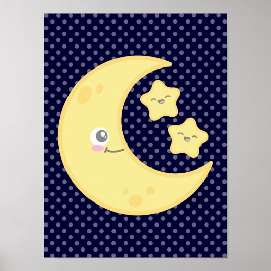 Kawaii Moon en Stars Poster Print (Voorkant)