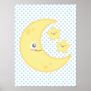 Kawaii Moon en Stars Poster Print