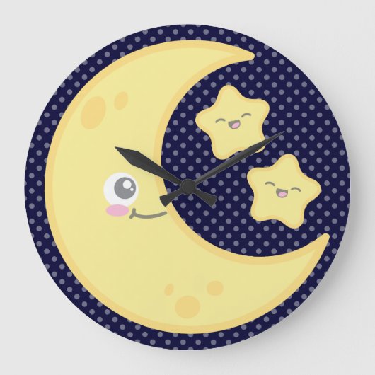 Kawaii Moon en Stars Wall Clock Grote Klok (Voorkant)