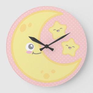 Kawaii Moon en Stars Wall Clock Grote Klok