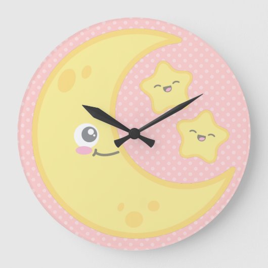 Kawaii Moon en Stars Wall Clock Grote Klok (Voorkant)