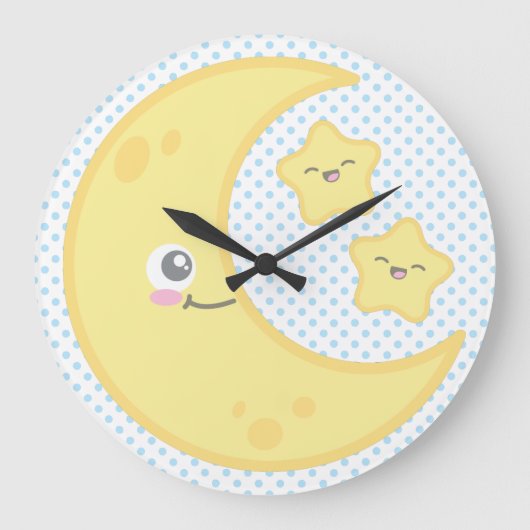Kawaii Moon en Stars Wall Clock Grote Klok (Voorkant)