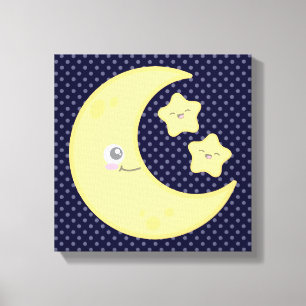 Kawaii Moon en Stars Wrapped Canvas