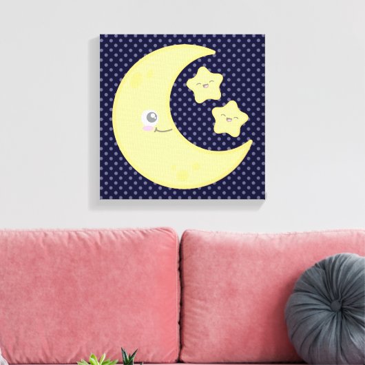 Kawaii Moon en Stars Wrapped Canvas (Insitu (Woonkamer))