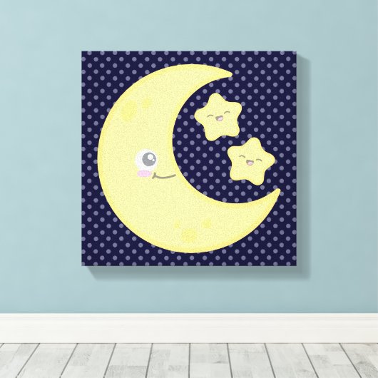 Kawaii Moon en Stars Wrapped Canvas (Insitu (Houten vloer))