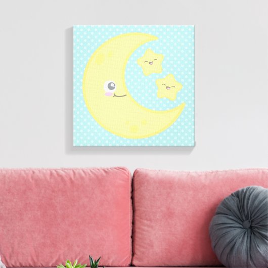 Kawaii Moon en Stars Wrapped Canvas (Insitu (Woonkamer))
