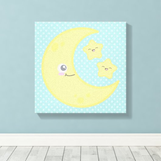 Kawaii Moon en Stars Wrapped Canvas (Insitu (Houten vloer))