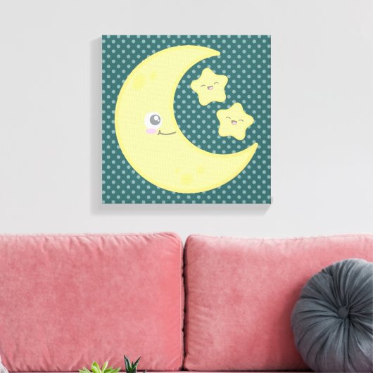 Kawaii Moon en Stars Wrapped Canvas (Insitu (Woonkamer))