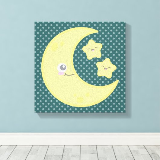 Kawaii Moon en Stars Wrapped Canvas (Insitu (Houten vloer))